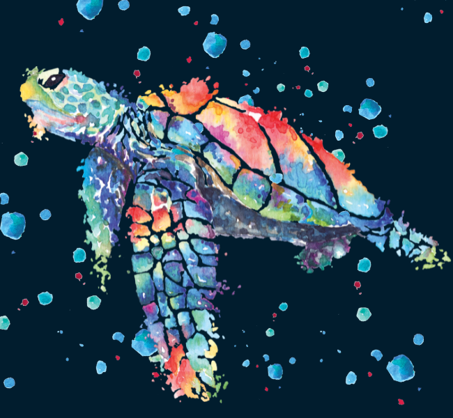 Colorful sea turtle on black background